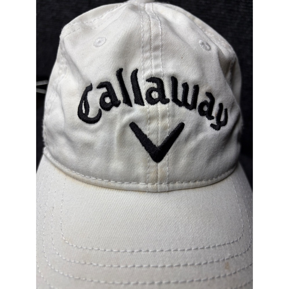 Callaway Golf Hat Cream White Embroidered Logo Adjustable Strap Back Cotton Cap - Picture 2 of 10